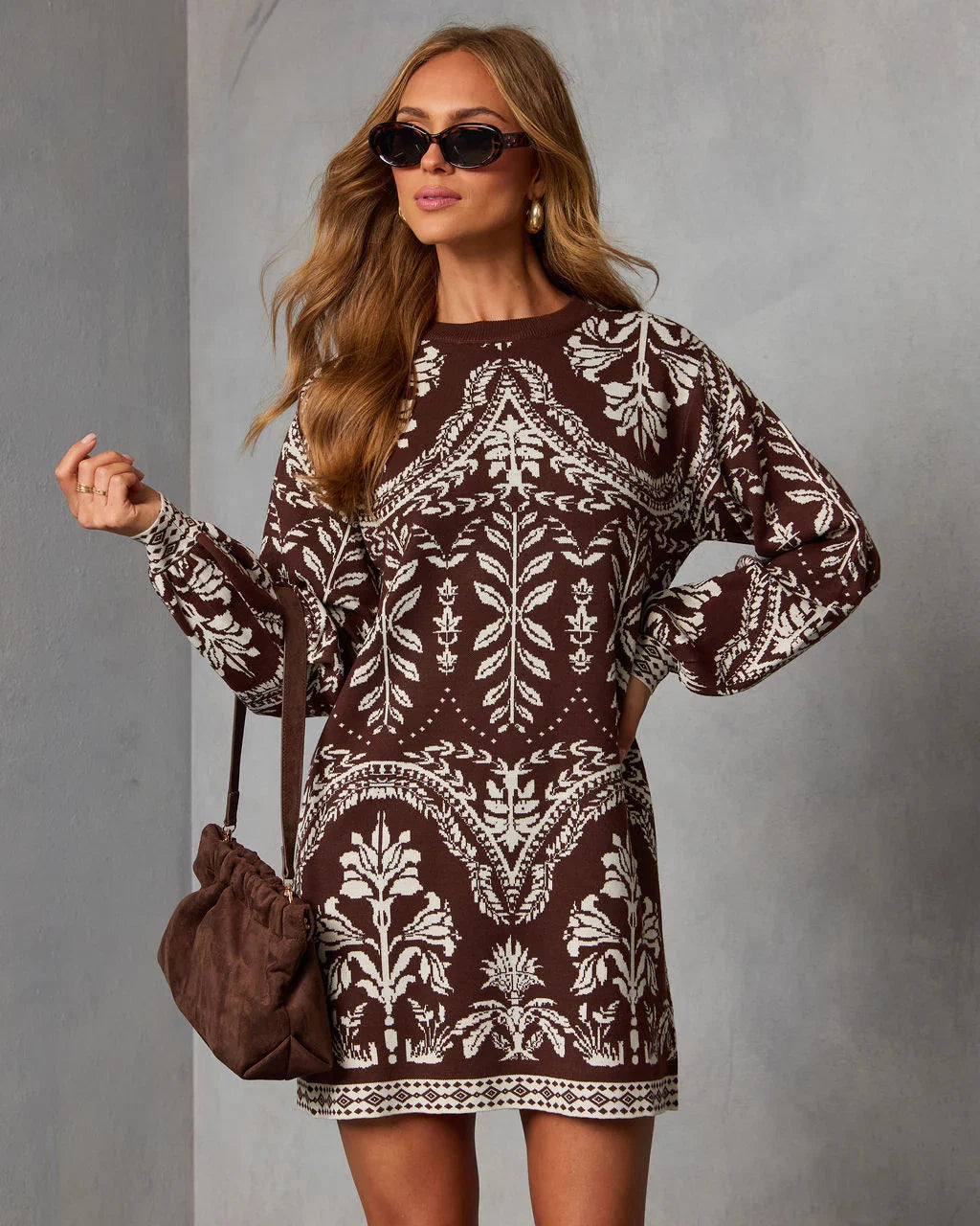 Deysi Printed Sweater Mini Dress