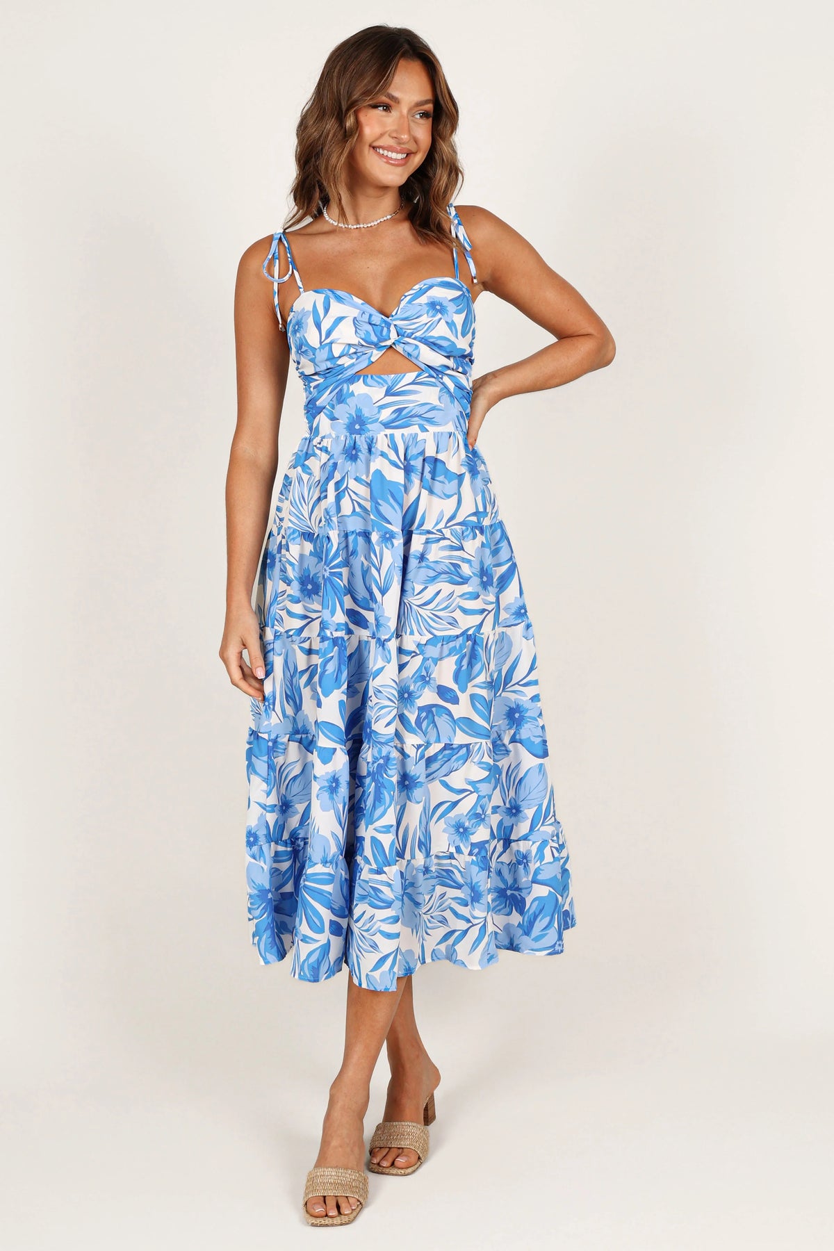 Rose Midi Dress Blue White