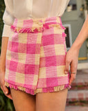 Light Check Plaid Frayed Mini Skort