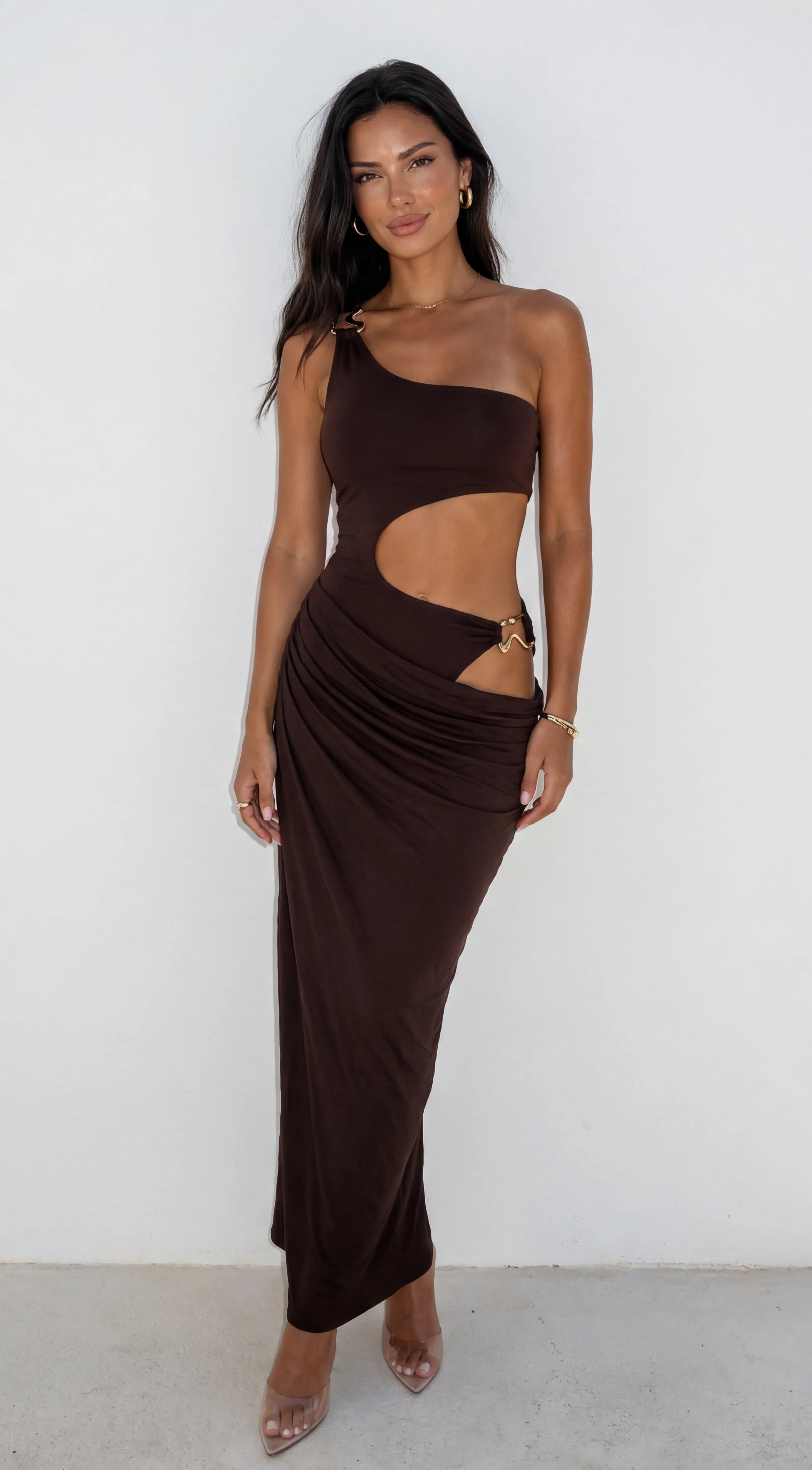 Valezza Cut Out Maxi Dress Brown