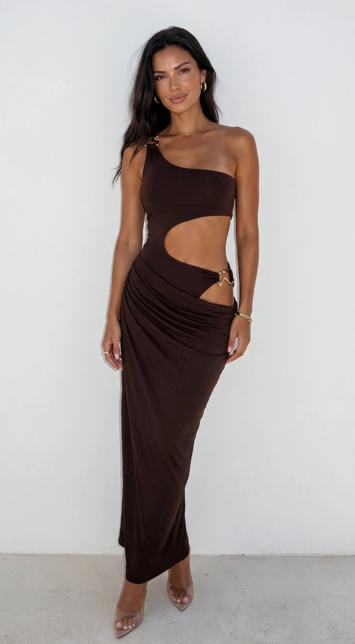 Valezza Cut Out Maxi Dress Brown