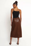 Adaline Faux Leather Midi Skirt Brown