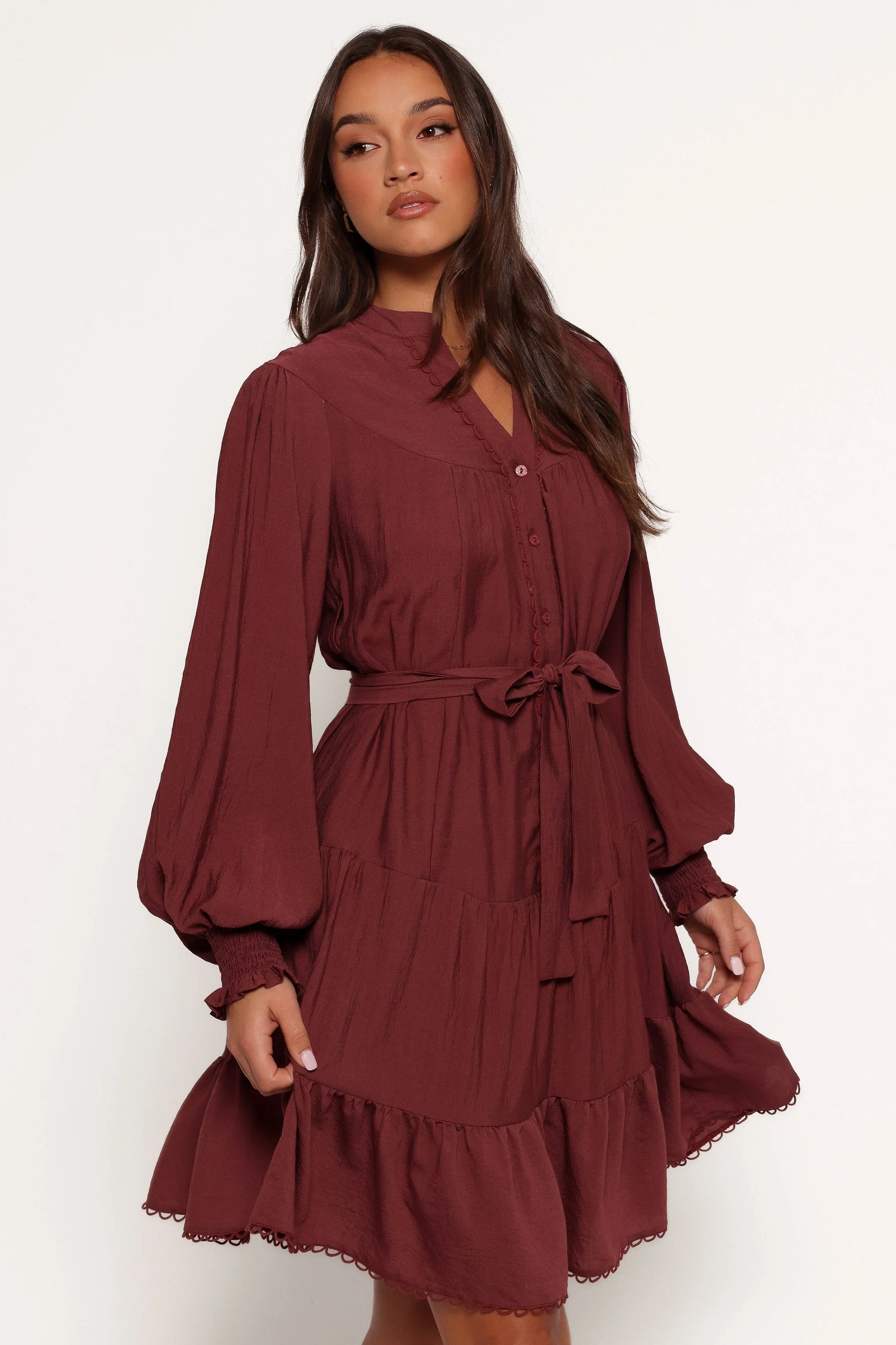 Pierce Long Sleeve Mini Dress Dark Wine