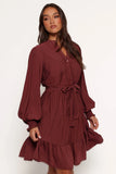 Pierce Long Sleeve Mini Dress Dark Wine