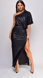 Ever One Shoulder Sequin Maxi Dress Black