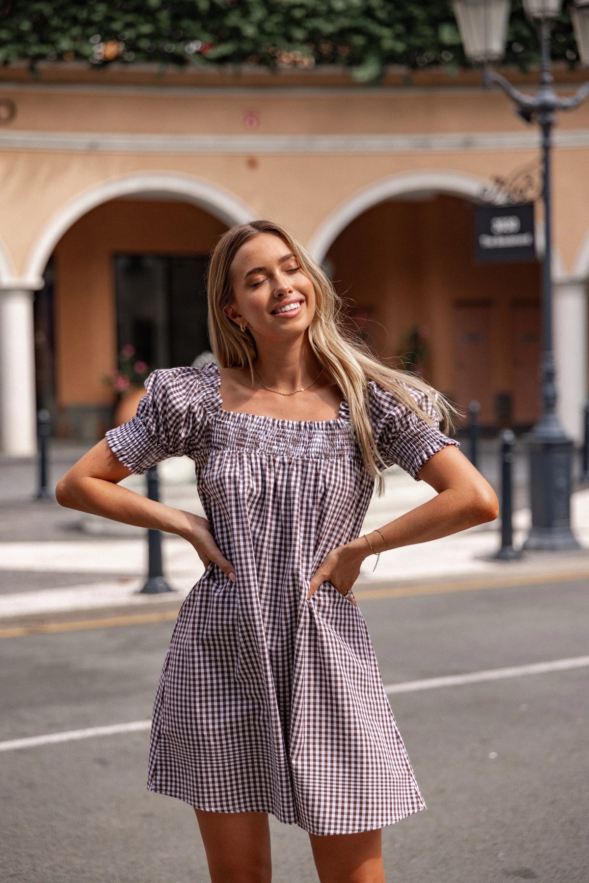 Kennedy Smock Mini Dress Chocolate Gingham