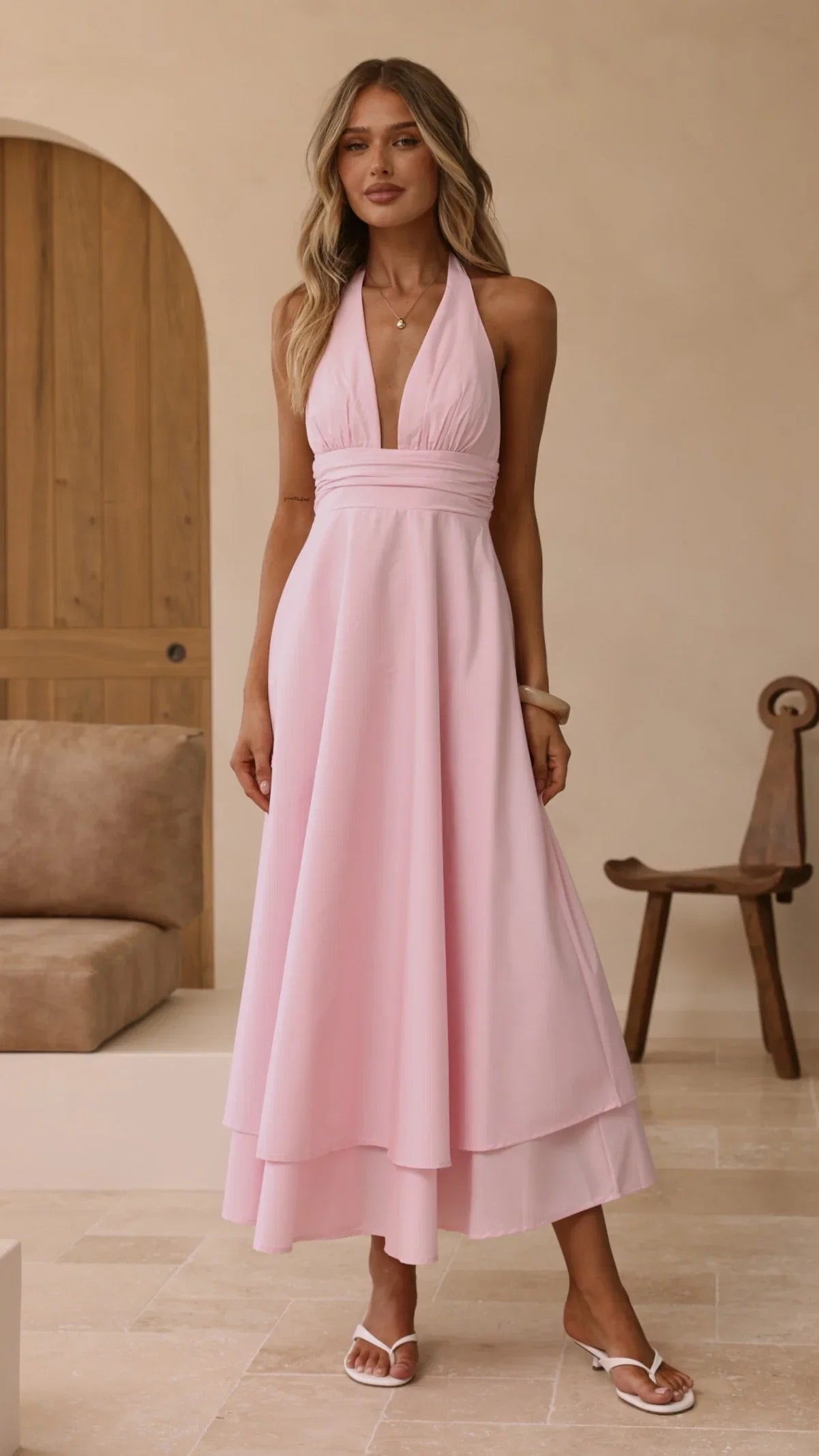 Kathy Halter Neck Maxi Dress Light Pink