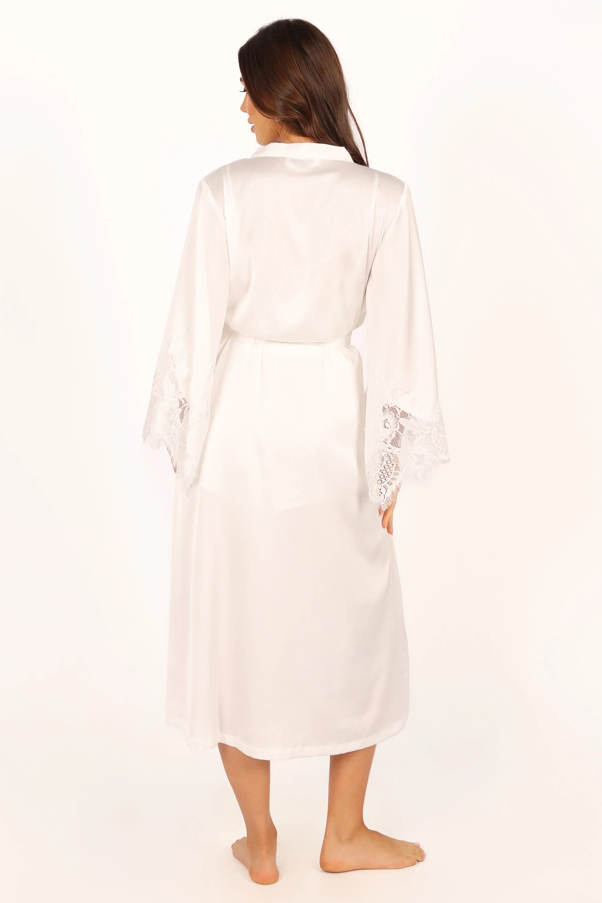 Darani Full Length Lace Trim Robe Ivory