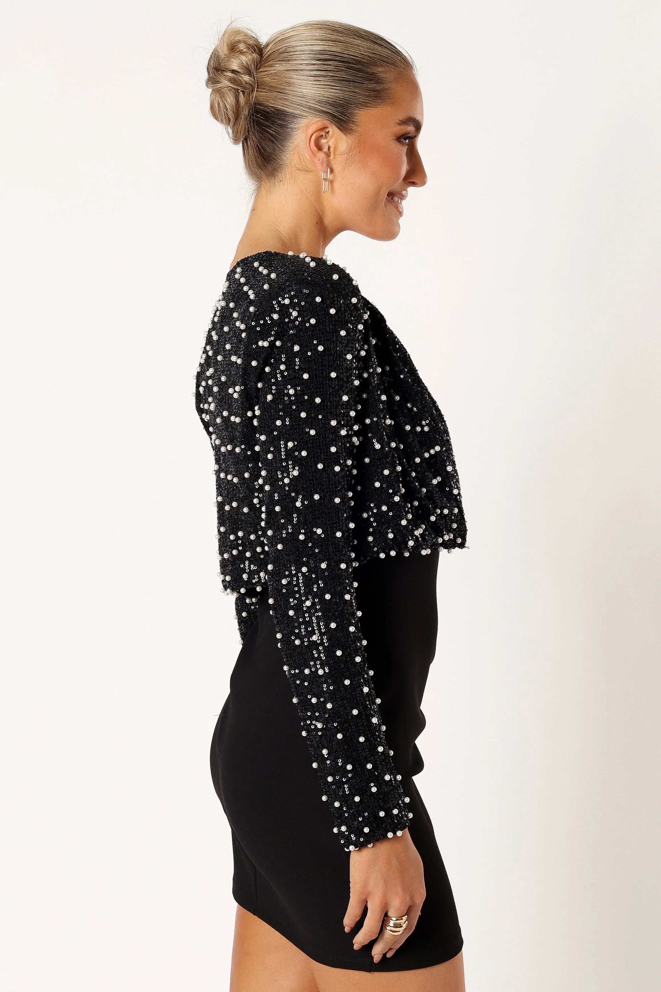 Monica All Over Pearl Crop Jacket Black
