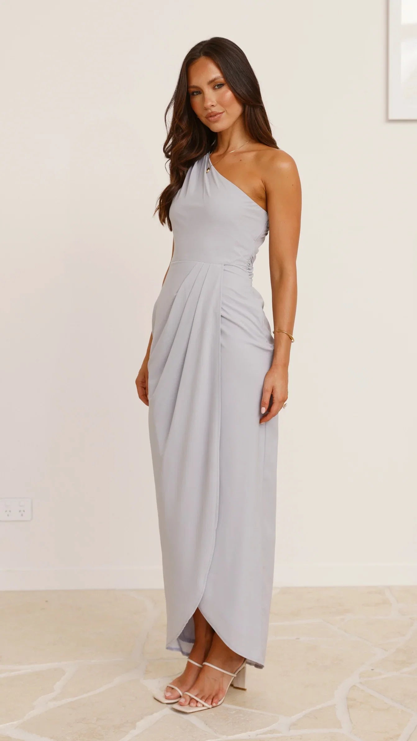Clara One Shoulder Maxi Dress Silver