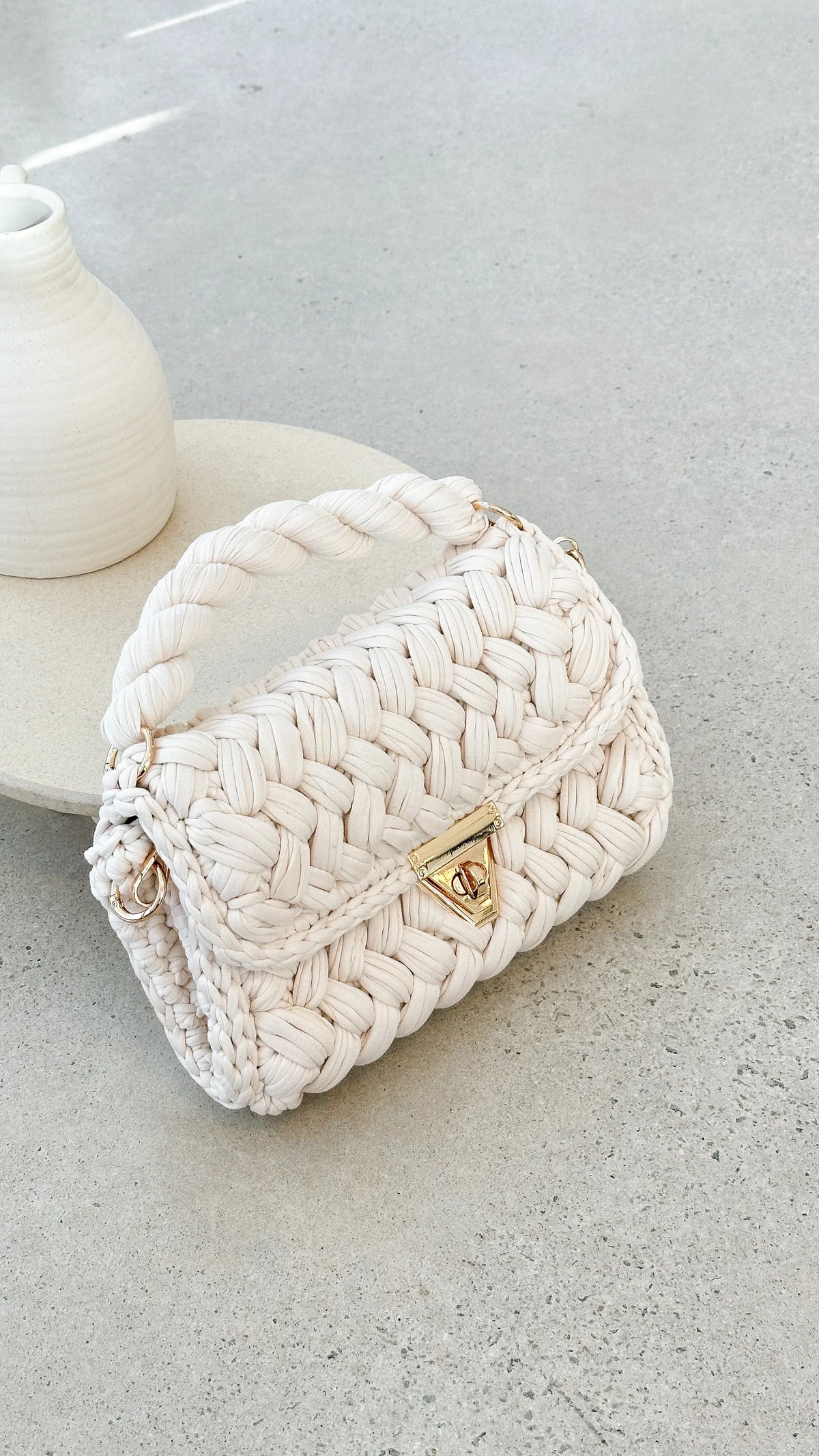 Annabel Chunky Plaited Handbag Light Cream
