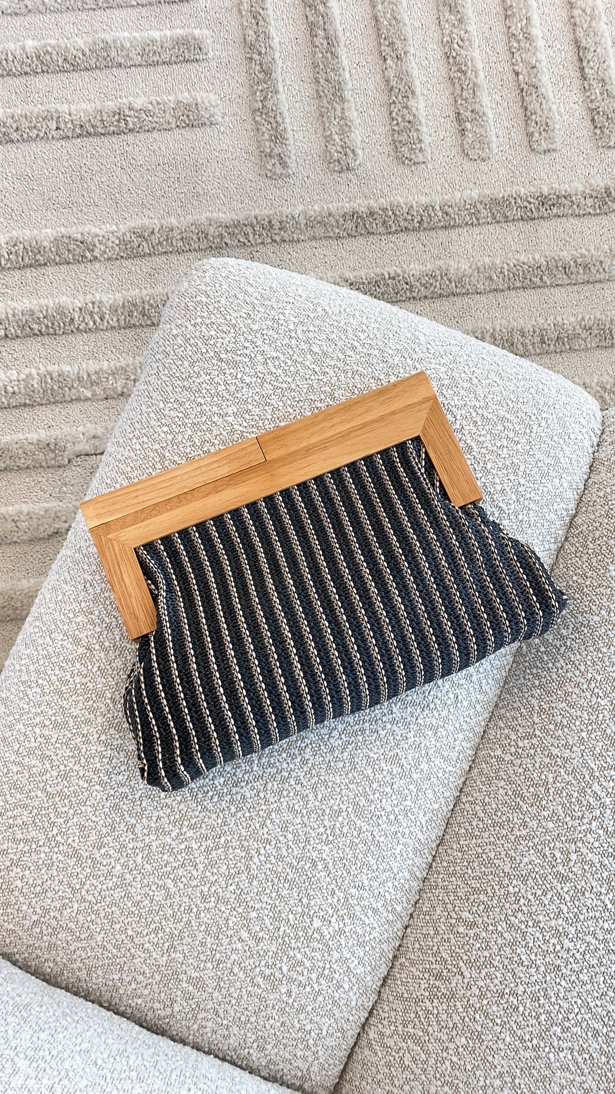Zoey Thin Stripe Timber Frame Clutch Black