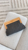 Zoey Thin Stripe Timber Frame Clutch Black