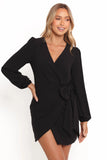 Lilian Long Sleeve Wrap Mini Dress Black