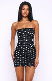 Champagne House Strapless Mini Dress Black White Polka Dot