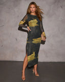 Raylynn Abstract Bodycon Midi Dress