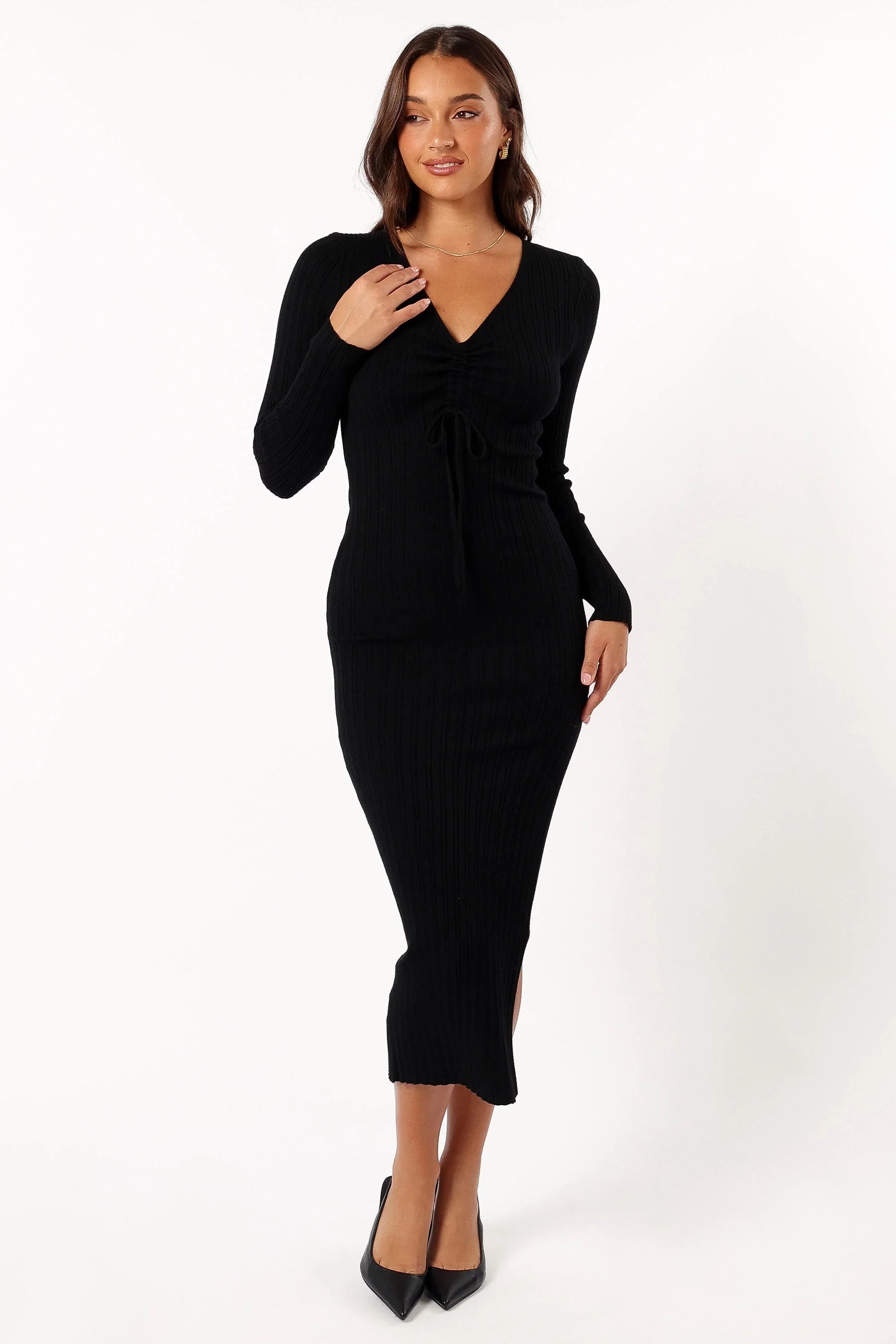 Irene Long Sleeve Midi Dress Black