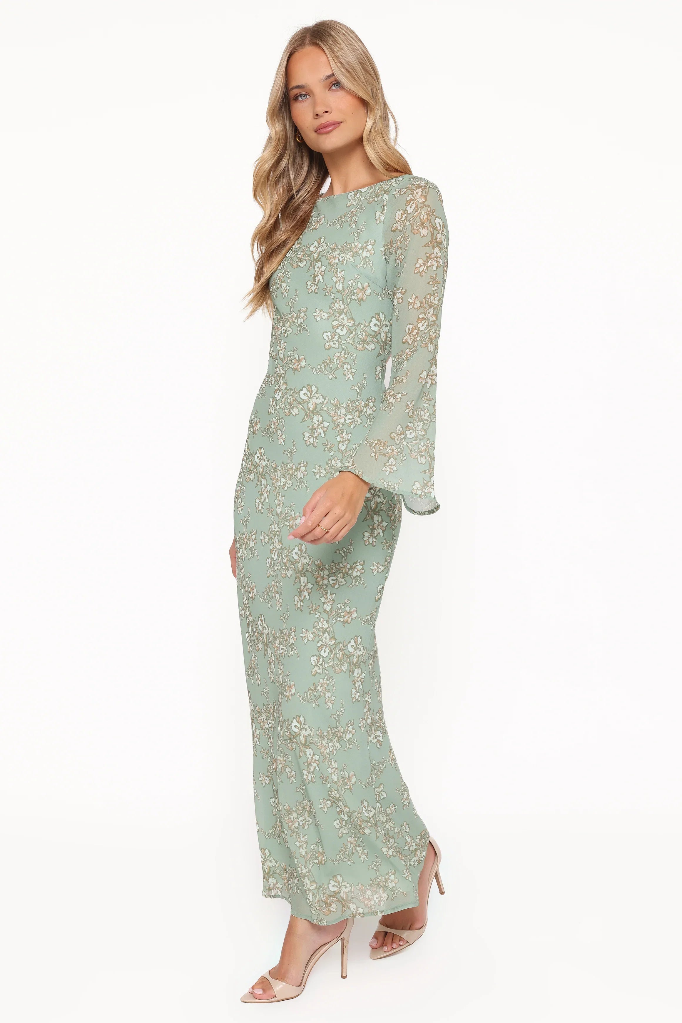 Yolanda Long Sleeve Maxi Dress Sage Green Floral