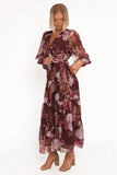 Korina Long Sleeve Maxi Dress Burgundy Brandy Bloom