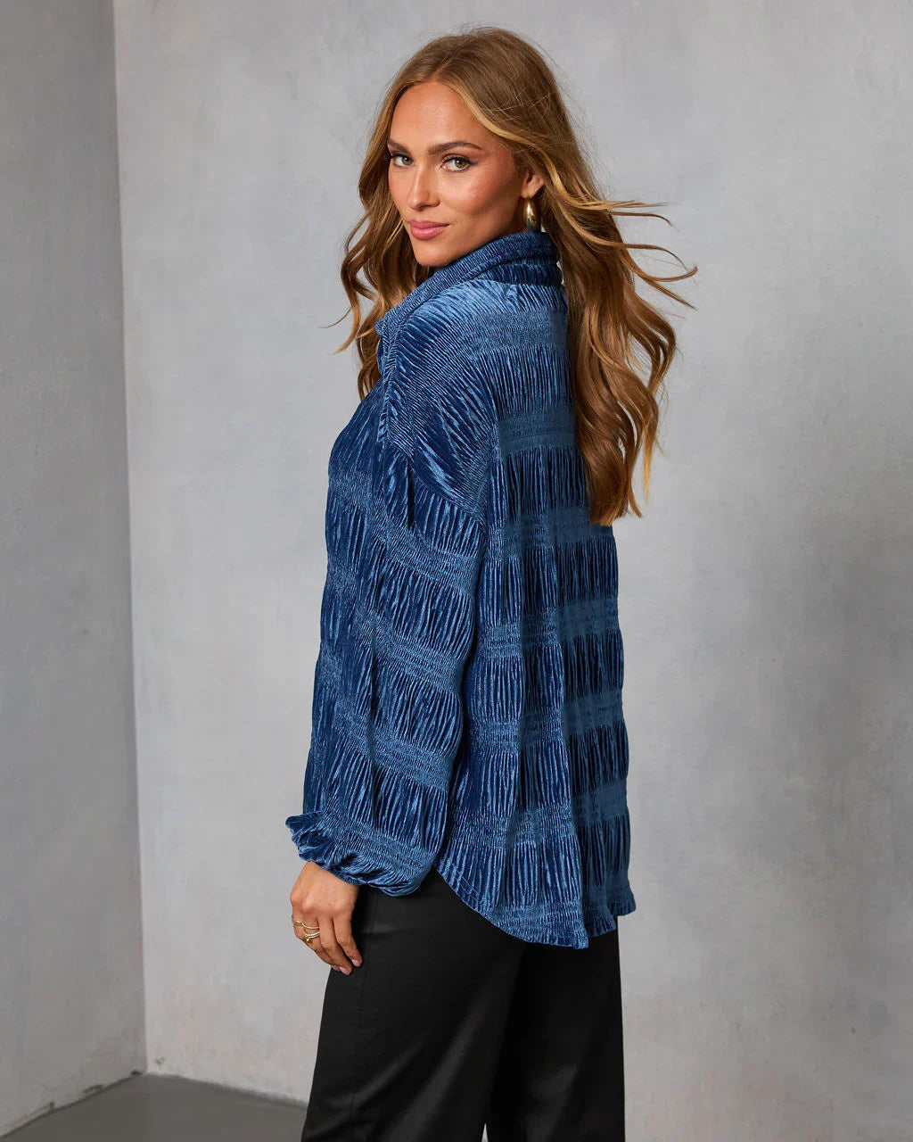 Bette Textured Velvet Button Down Top
