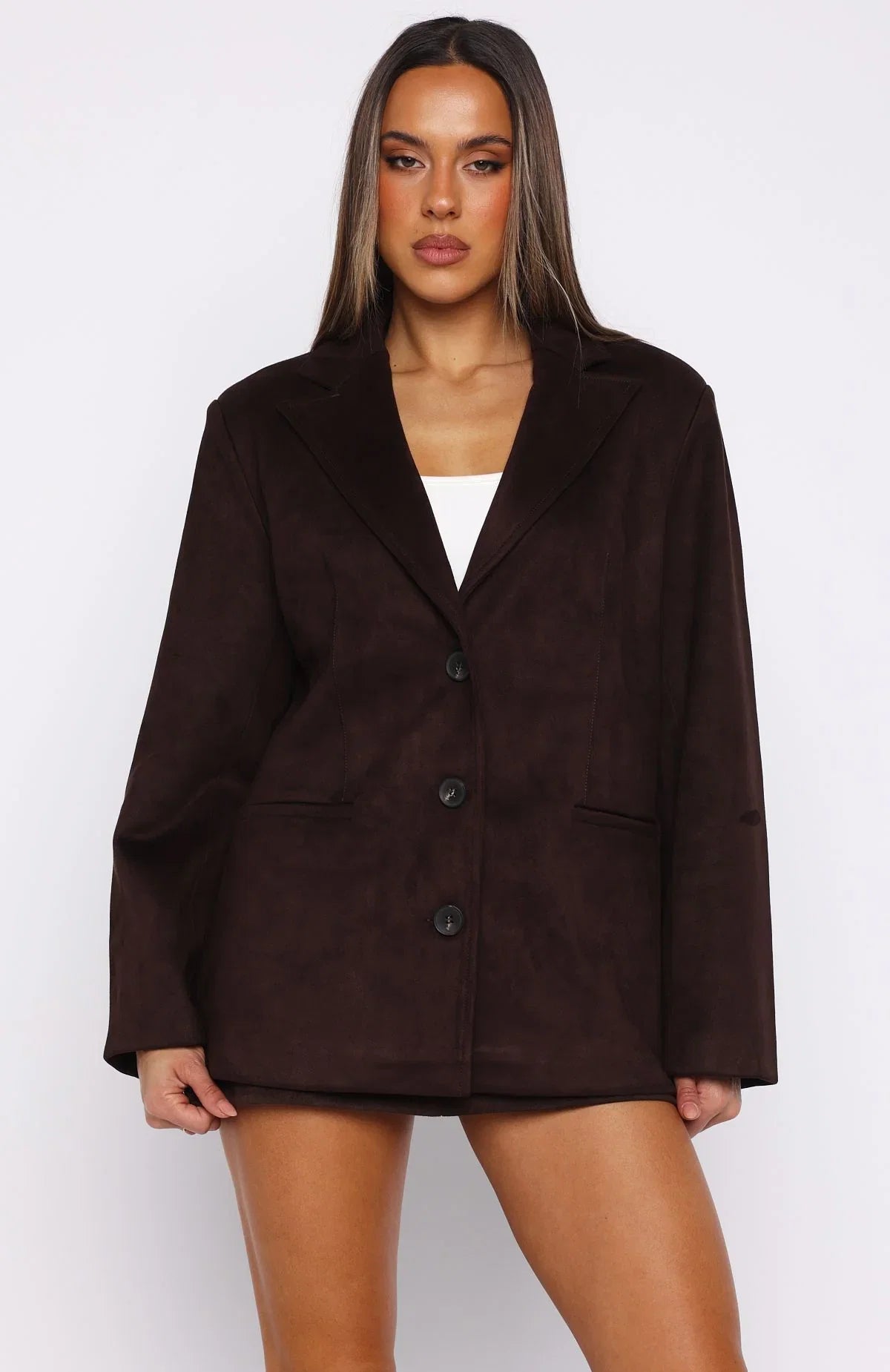 Rival Faux Suede Blazer Chocolate