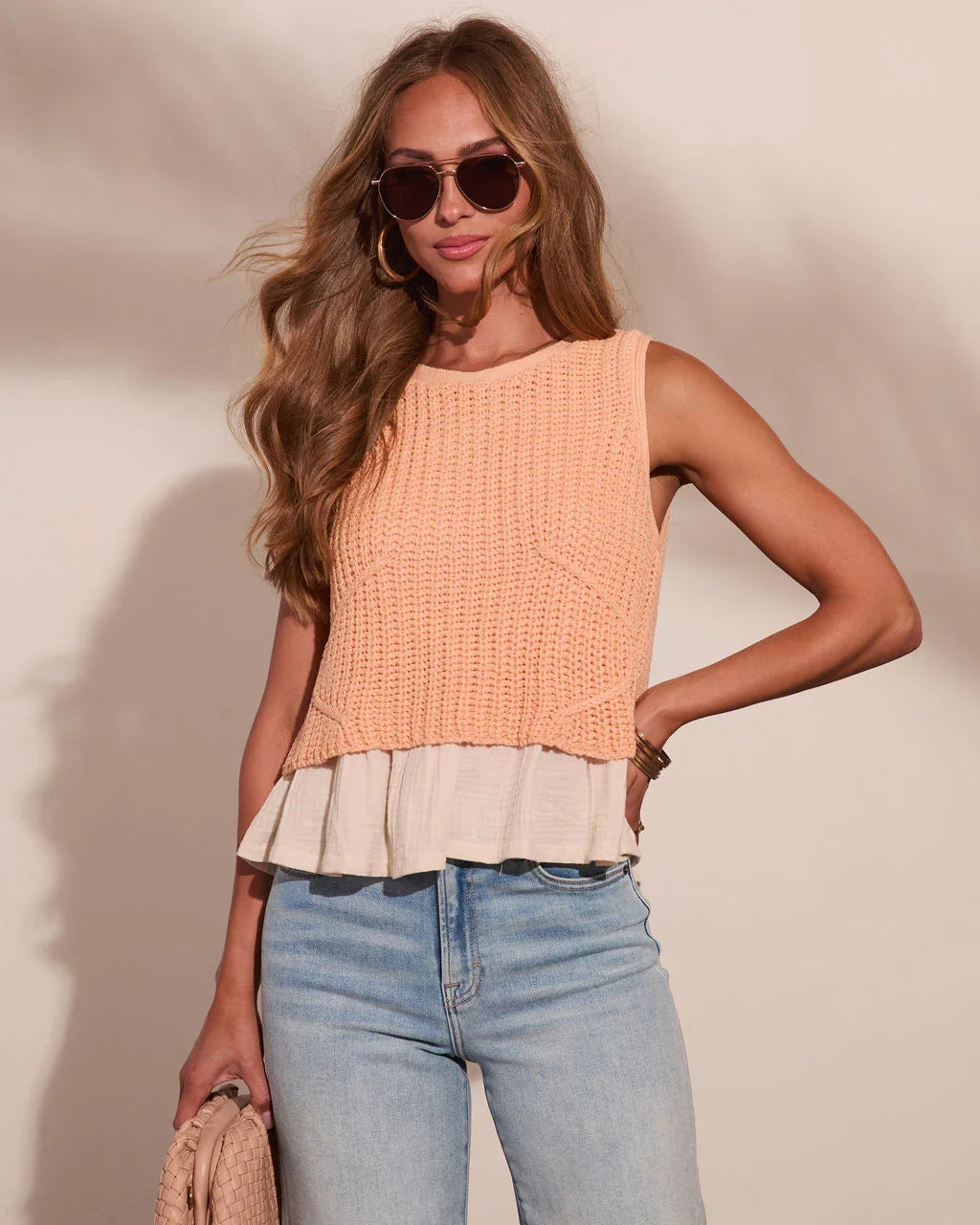 Natural Charm Knit Twofer Peplum Top