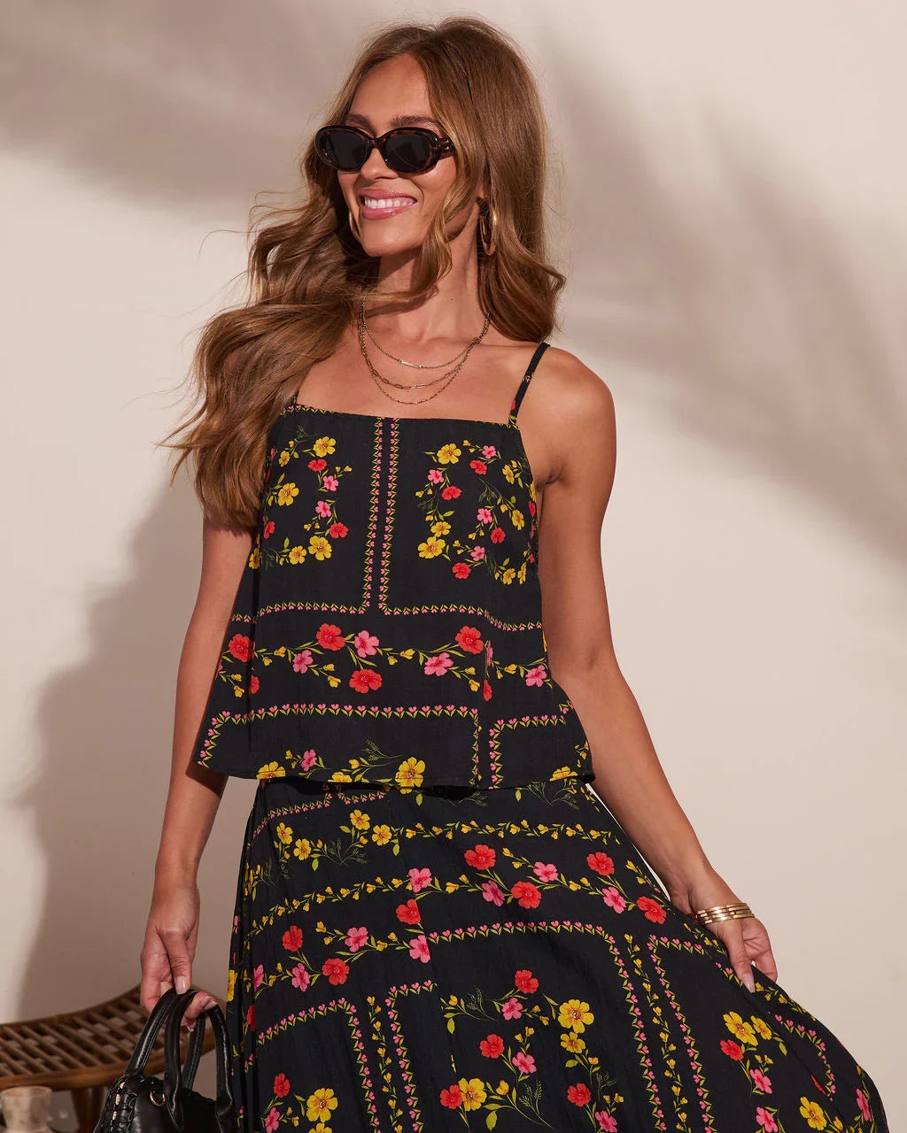 Sunkissed Meadow Floral Print Cropped Cami