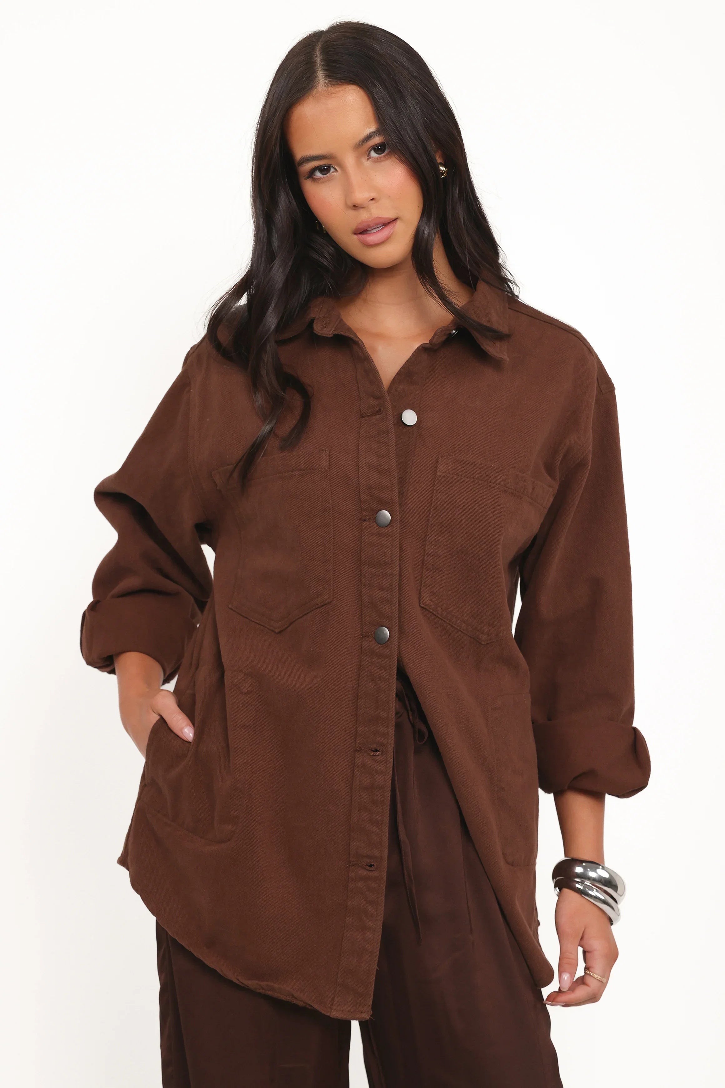 Toto Denim Shacket Chocolate Brown