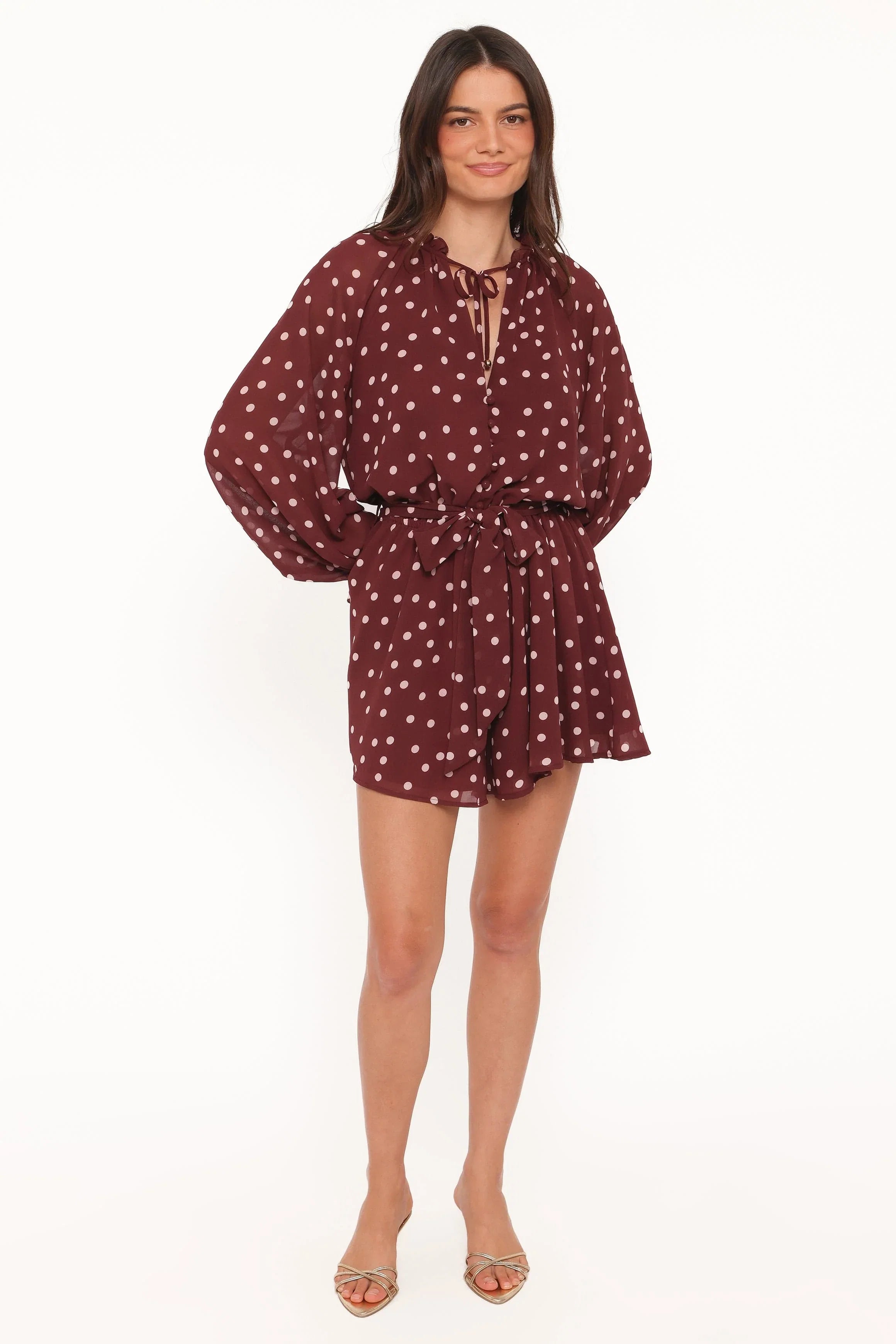 Michelle Romper Burgundy Polka Dot