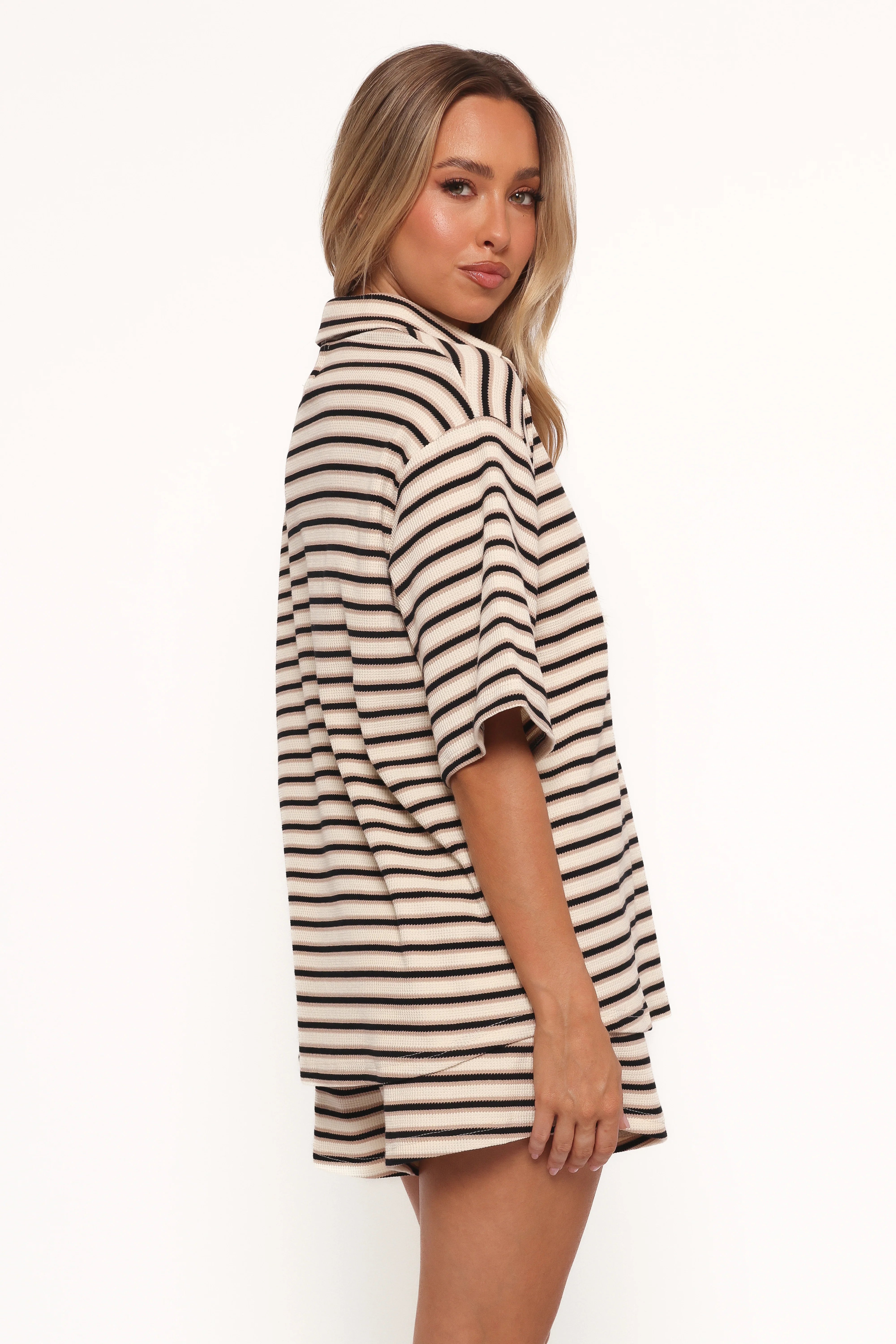 Alden Cotton Knit Set Beige Black Stripe