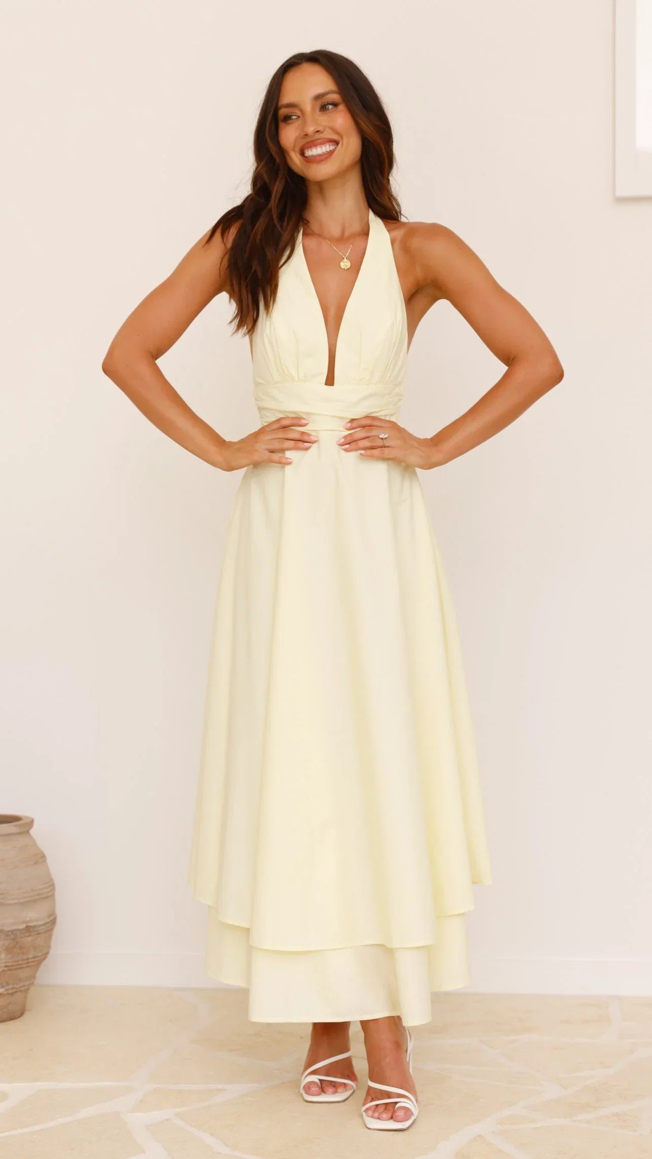 Kathy Halter Neck Maxi Dress Lemon