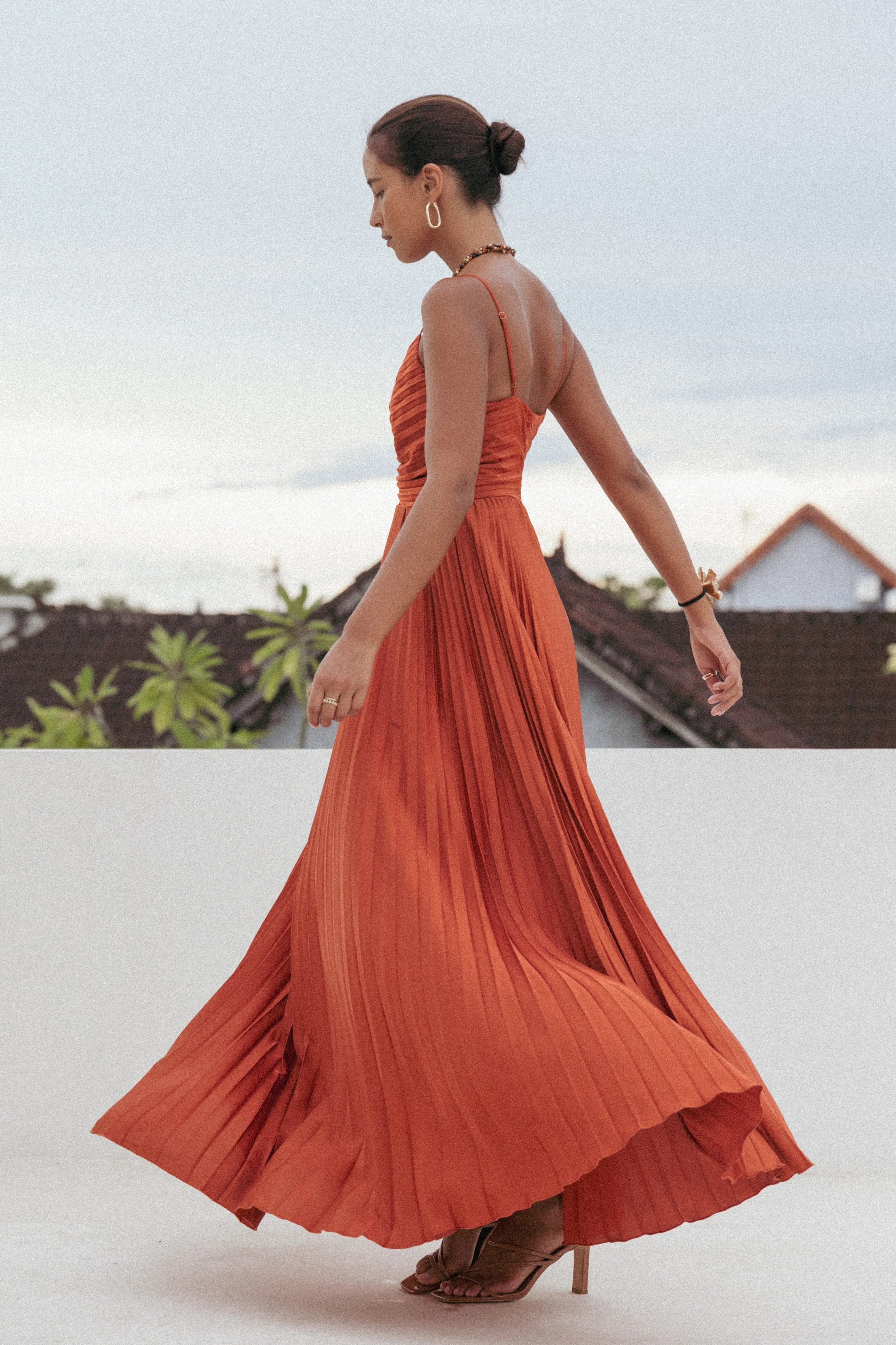 Naira Pleated Maxi Dress Sunset Orange