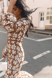 Pierre Long Sleeve Lace Maxi Dress Mocha
