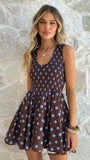 Amira Mini Dress Choc Blue Polka