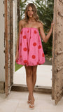 Everly Strapless Mini Dress Pink Red Polka