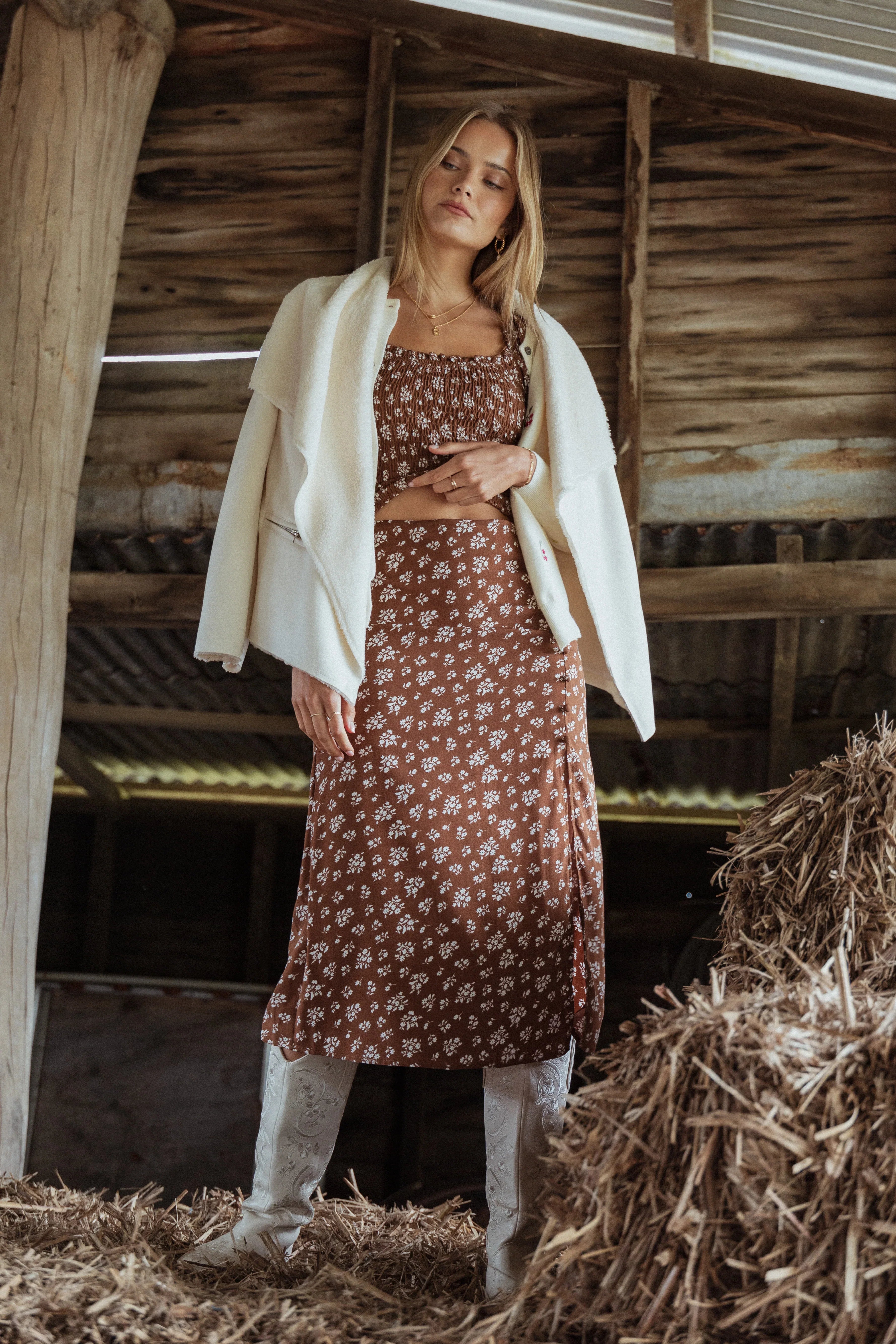 Zola Skirt Set Brown Ditsy Floral