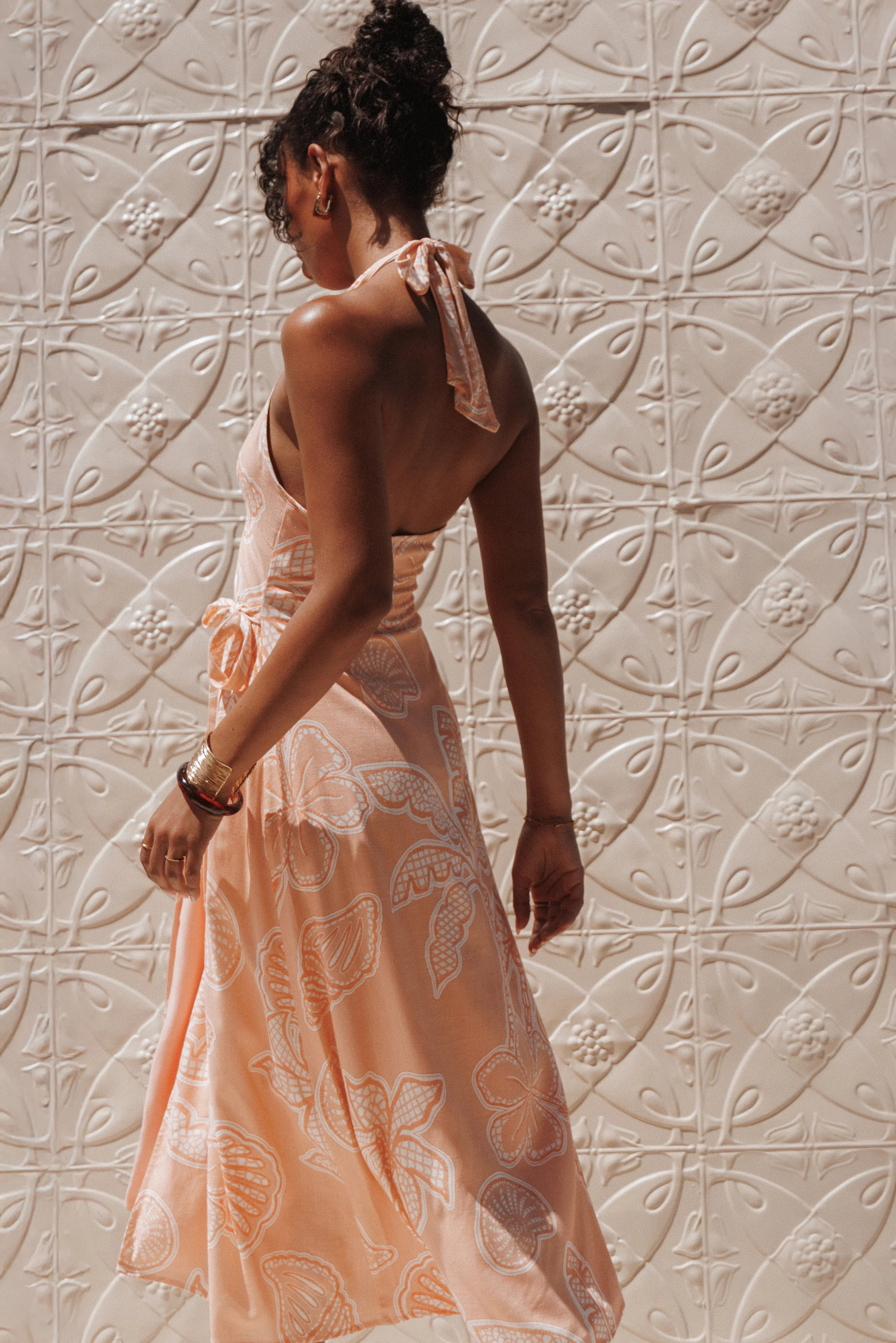 Sierra Wrap Midi Dress Peach Floral