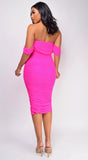 Kat Mesh Off Shoulder Dress Fuchsia Pink