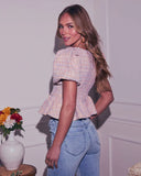 Happy Place Tweed Puff Sleeve Peplum Top
