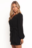 Lilian Long Sleeve Wrap Mini Dress Black