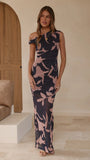 Lilani Mesh Maxi Dress Navy Pink Print