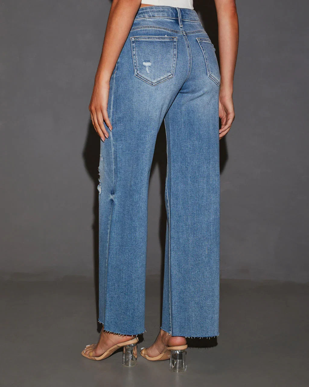 Cooper Super Stretch High Rise Wide Leg Distressed Jeans
