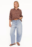 Ashe Cropped Button Up Top Brown Floral