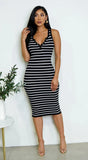 Milana Striped Sleeveless Henley Midi Dress Black