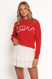Love Embroidered Knit Sweater Red