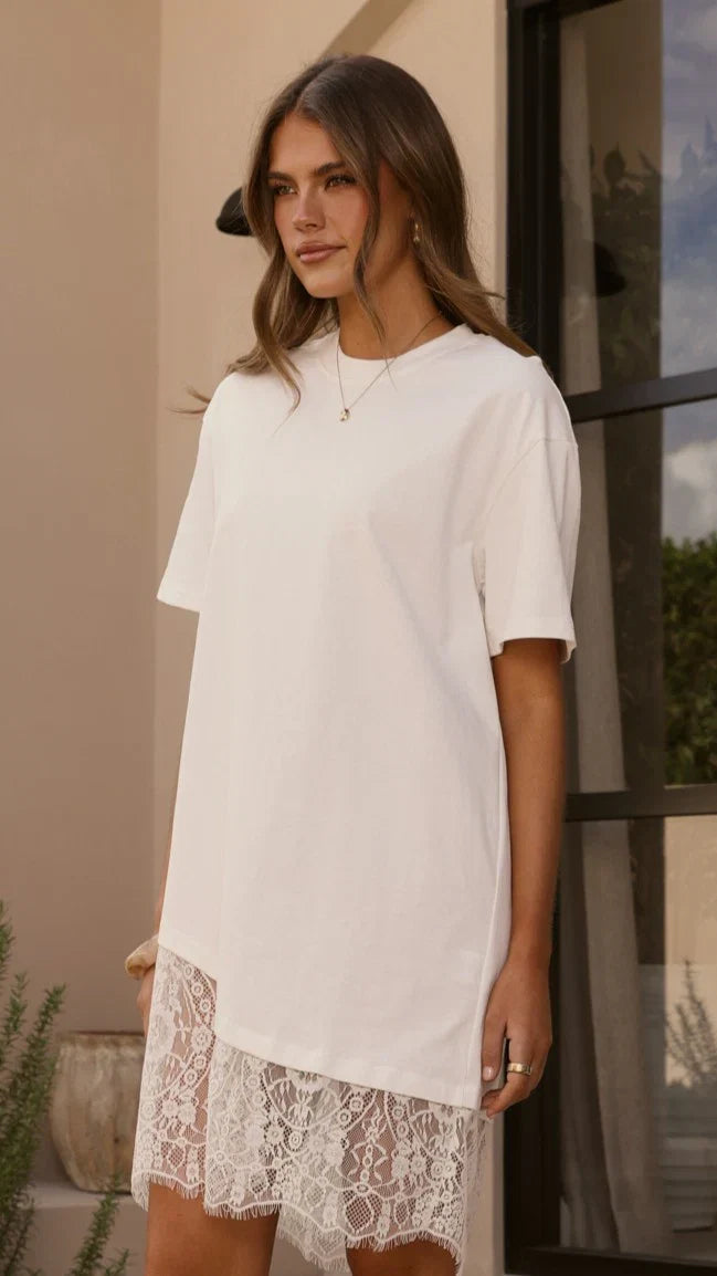Avei Lace T Shirt Mini Dress White
