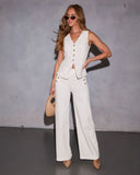 Loranne High Waisted Button Accent Flare Pants