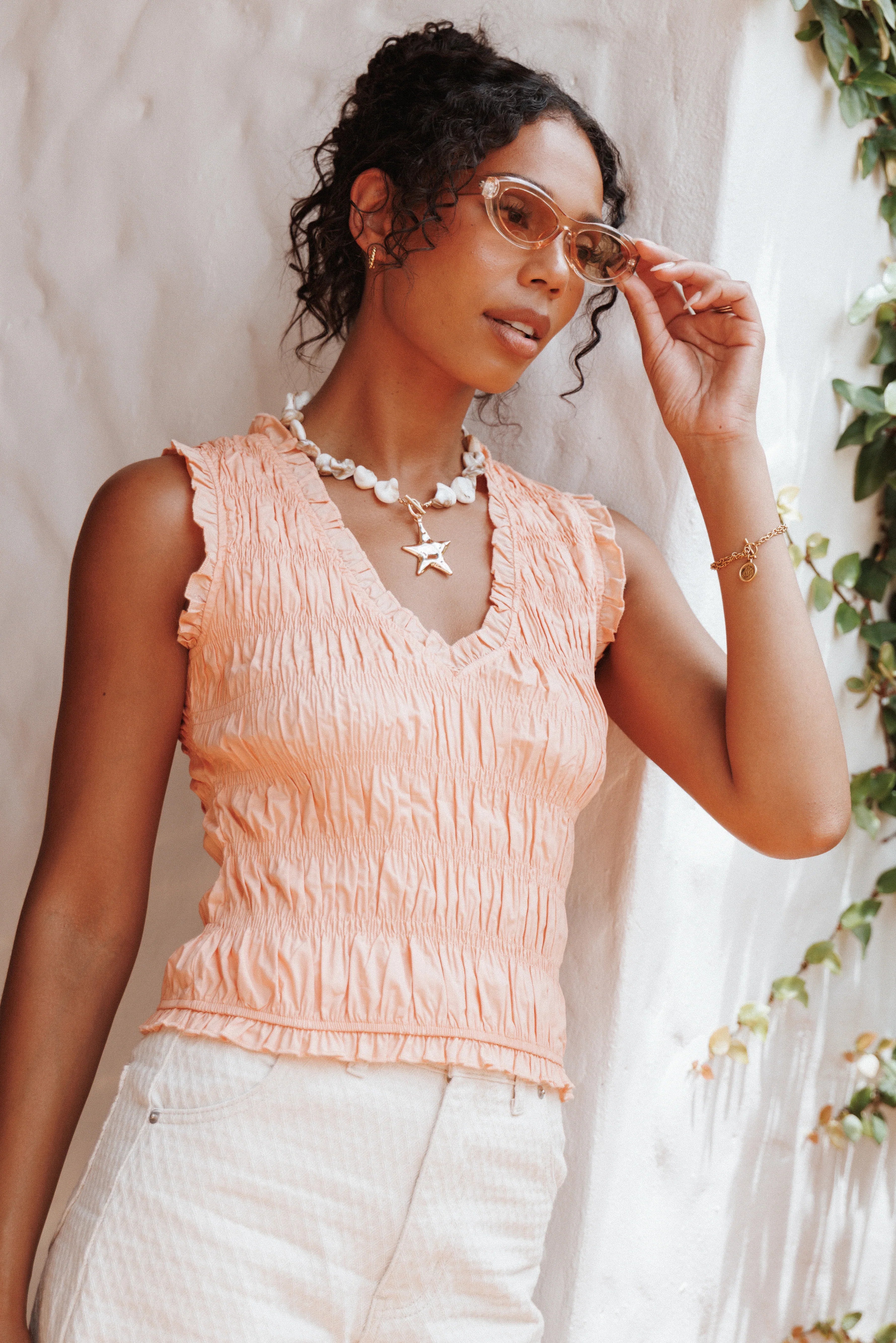 Xenia Smocked Top Peach