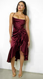 Sorrente Satin Twist Front Midi Dress Burgundy
