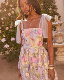 Falling Petals Floral Applique Midi Dress